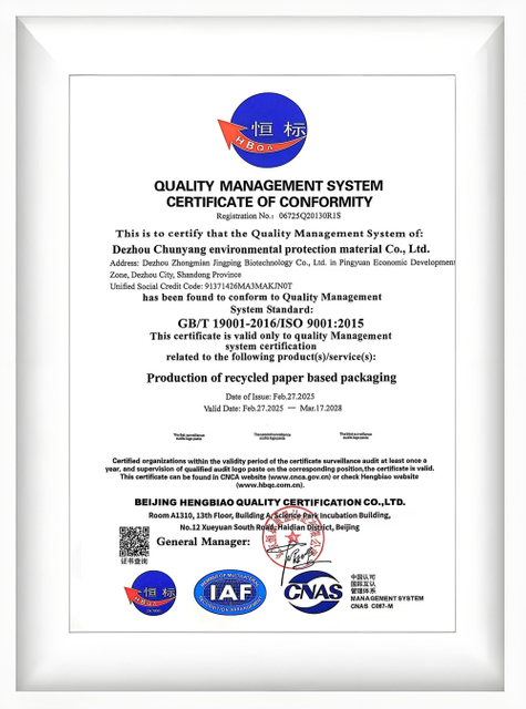 Chunyang ISO 9001 Quality Management System certificate