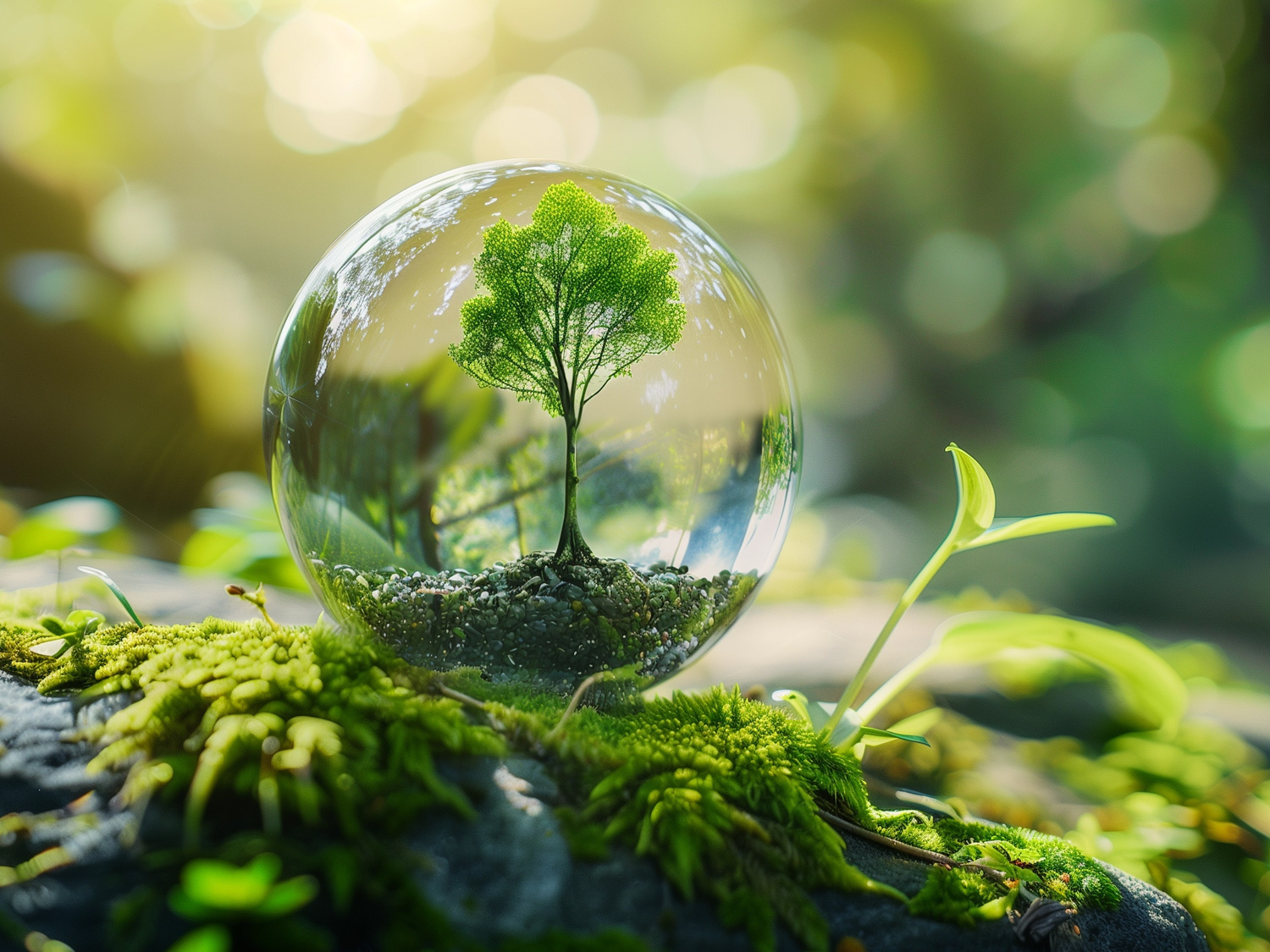 Green manufacturing system symbol: tree inside a glass globe.